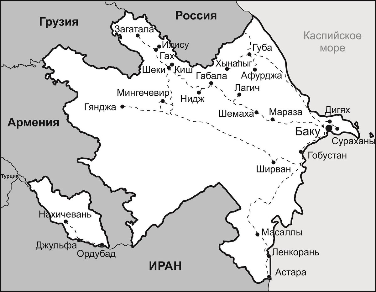 Карта азербайджана с районами на русском языке городами и селами