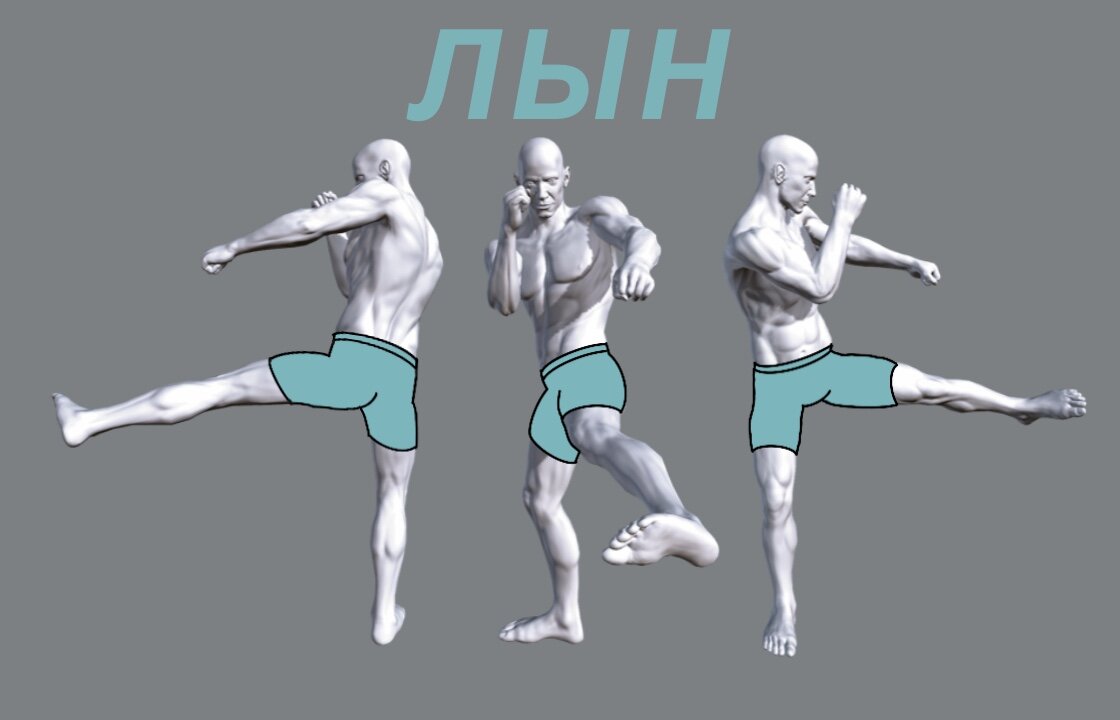 Схема лоу-кика ближней ногой (ЛЫН) из боковой стойки 