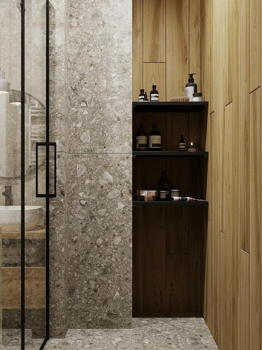 Зеленый, графитовый и светлое дерево. Элегантная однушка 48 кв.м., где уместилось всё необходимое