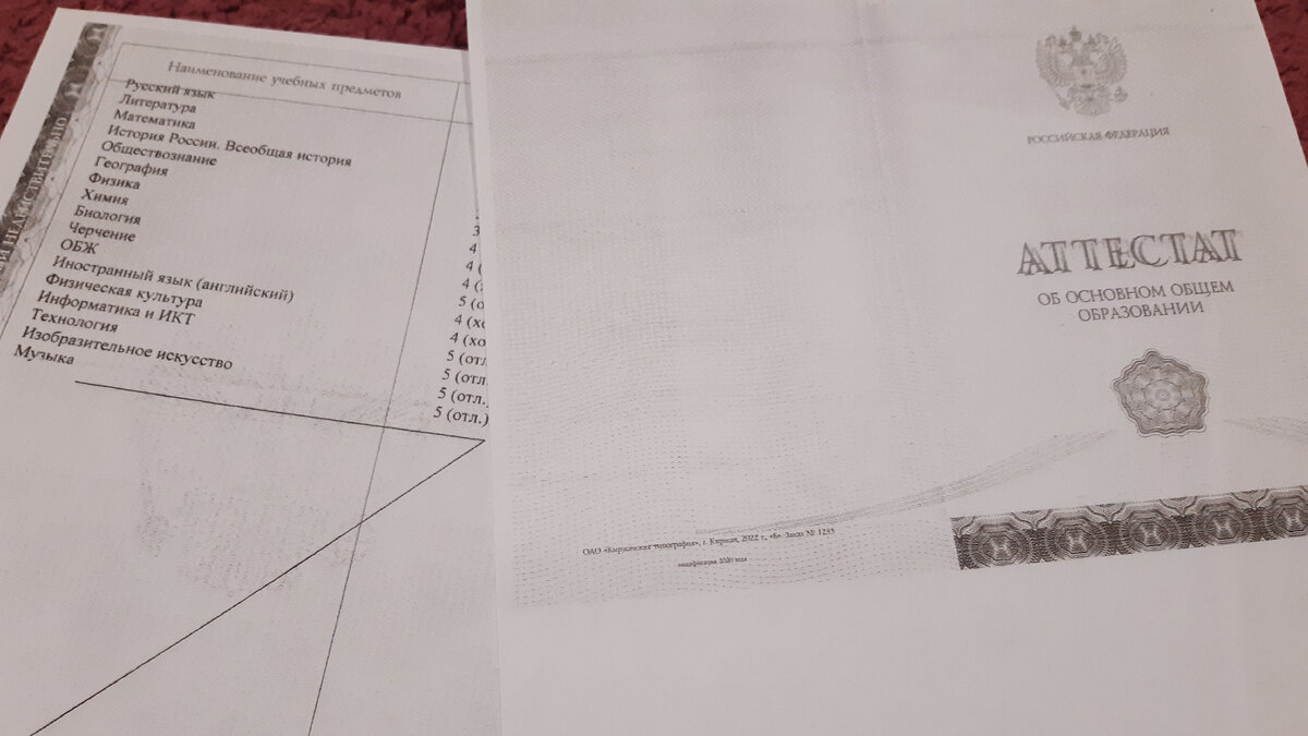 Копия аттестата.