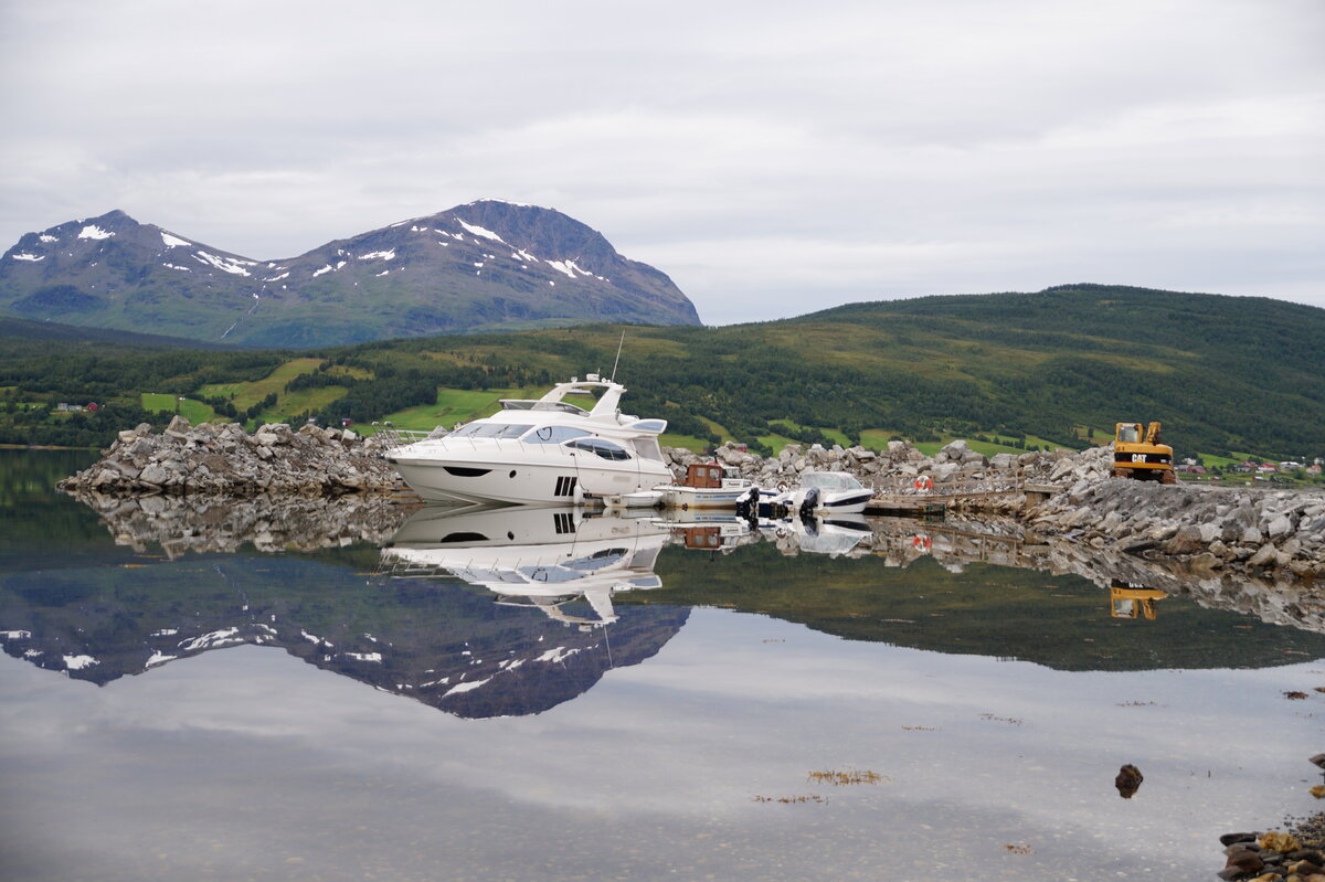 Трактор строит новый причал.