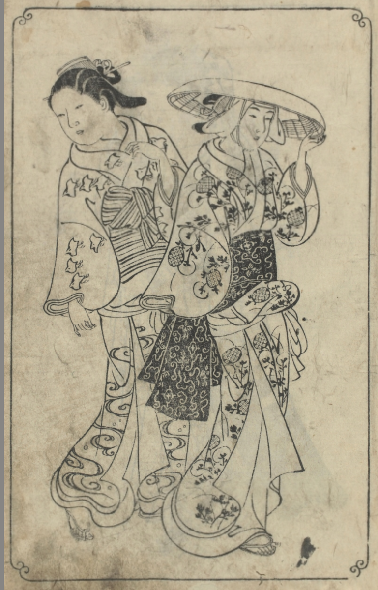 Нисикава Сукэнобу, Две красавицы на прогулке. Ранний период, 1739 г.