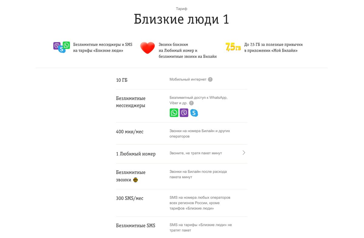 Тарифный план билайн близкие люди 3 плюс