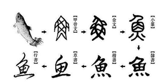Изменения иероглифа рыба в истории китайской иероглифики (картинка взята с baidu.com)