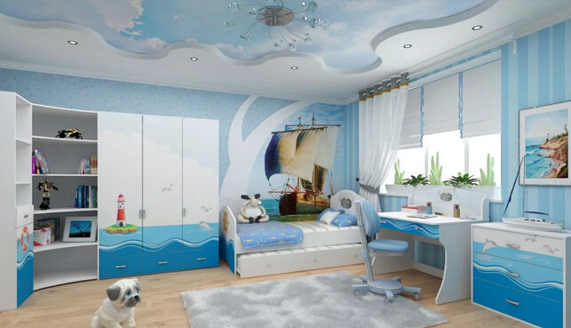 ГИД по натяжным потолкам в детскую комнату с примерами фото