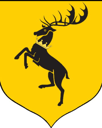 Герб: черный коронованный олень на золотом поле.  Девиз: нам ярость. Замок: Штормовой Предел