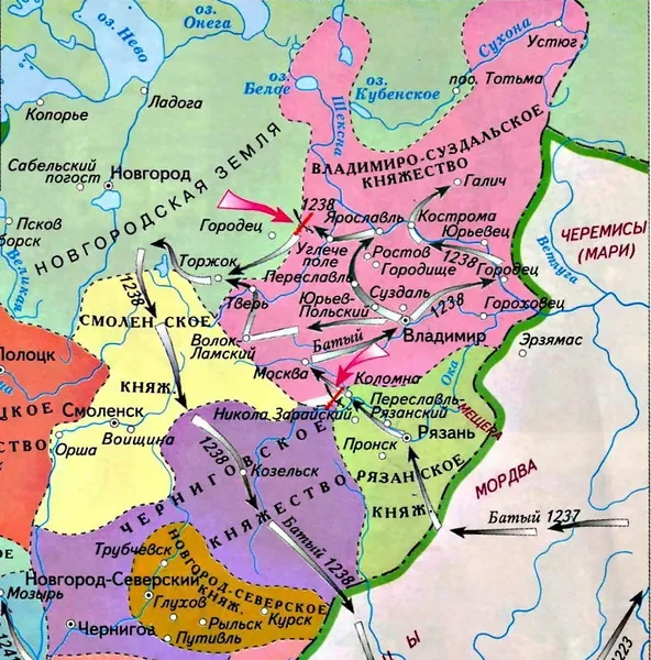По какому княжеству монголы нанесли 1 удар. Карта татаро монгольского нашествия на Русь. Карта татаро-монгольское Нашествие на Русь в 13 веке. Карта Нашествие Батыя на Русь 13 веке. Набеги монголов на Русь карта.