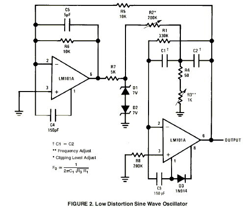 
Рис.1 Принципиальная (исходная) схема генератора синусоидальных колебаний на микросхеме LM101