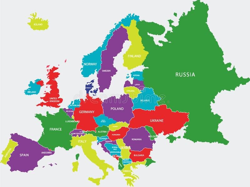 Карта европы с россией со странами крупно