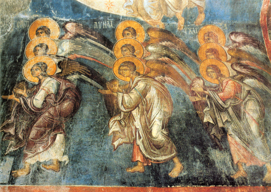 Византийская фреска работы Мануила Панселина в протатском соборе Успения Пресвятой Богородицы в Кариес, Святая Гора Афон, XIV в