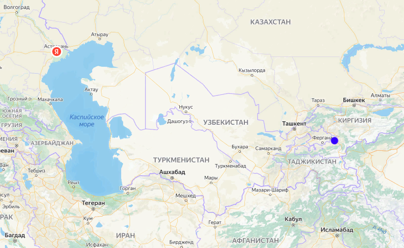 Астрахань и Ош на карте