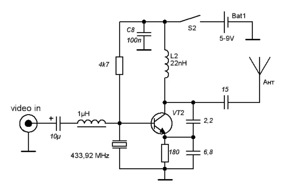 Датчик радиосигнала. Телевизионный передатчик схема. Схема передатчика ТВ сигнала. Схема передатчика видеосигнала на 100 метров. Радиомикрофон 100мгц схема.