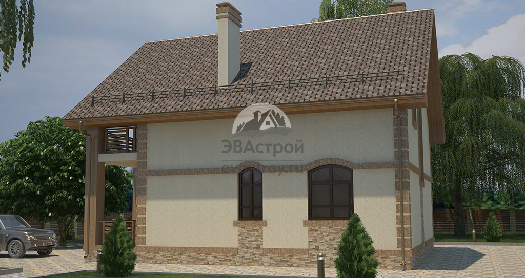 Проект дома 156 м2 с мансардой, большим балконом и террасой - 102-02