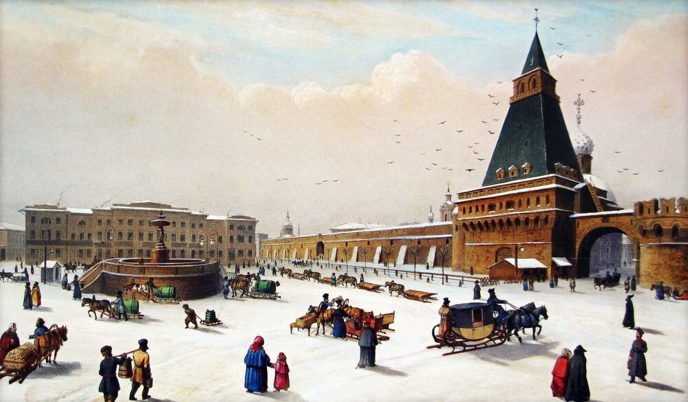 Лубянская площадь на рисунке середины XIX века