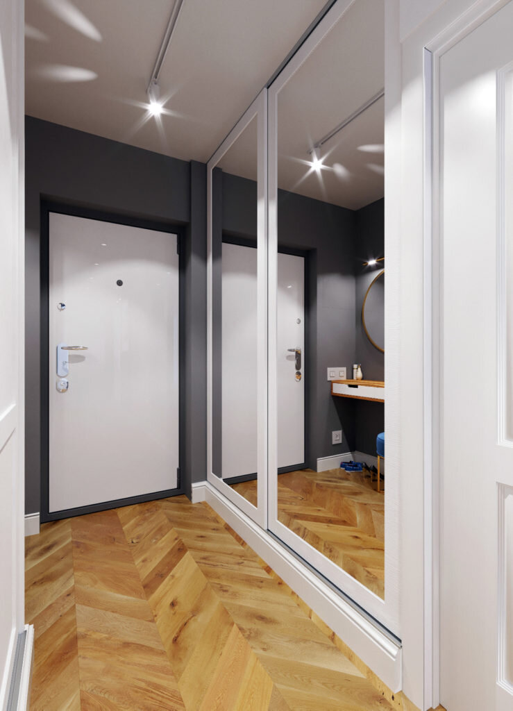 Сканди двушка с элементами классики. Уютный интерьер для семьи из двух человек