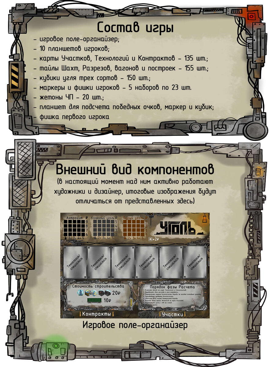 Описание элементов игру "Уголь" на Boomstarter.ru.