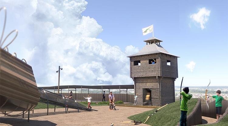 Вид на игровую зону и детскую башню (визуализация)Фото: предоставлено администрацией Валуйского округа