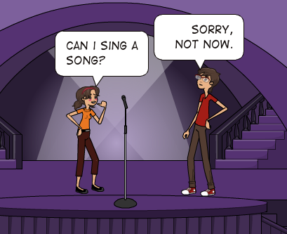 Девочка: Могу я спеть одну песню? Мужчина: Извините, не сейчас.