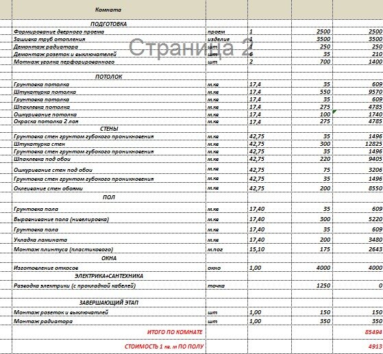 Смета на ремонт магазина образец