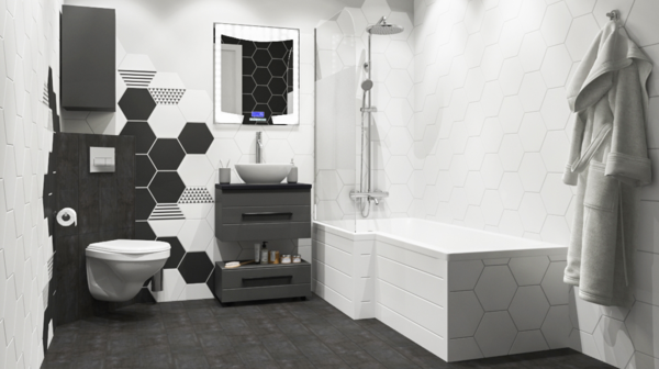 Ванная комната с геометрическим орнаментом. Фото: Леруа Мерлен.