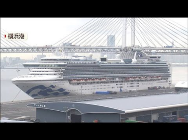 Diamond Princess в порту Йокогама, кадр из репортажа ANN от 14 февраля 2020 года