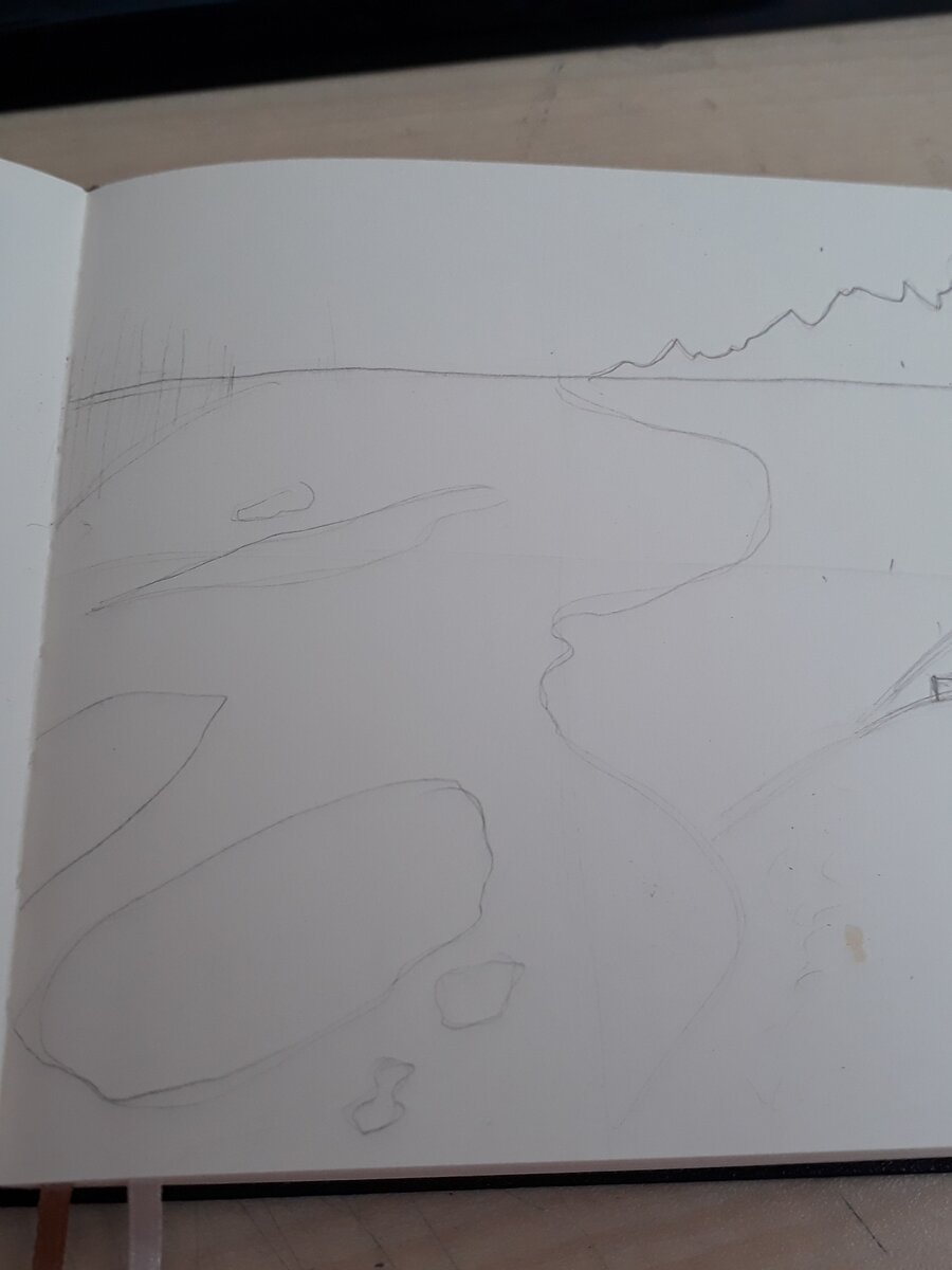 1. Схемотично  намечаем пейзаж 