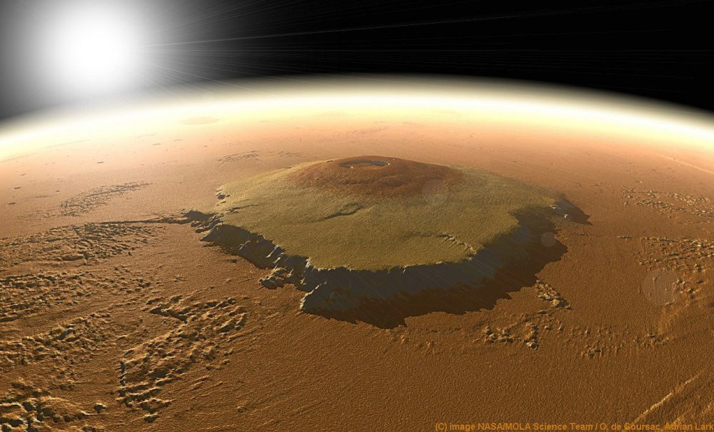 Mars volcano. Гора Олимп на Марсе. Вулкан Олимп на Марсе. Гора Олимп на Марсе высота. Марсианский потухший вулкан гора Олимп.