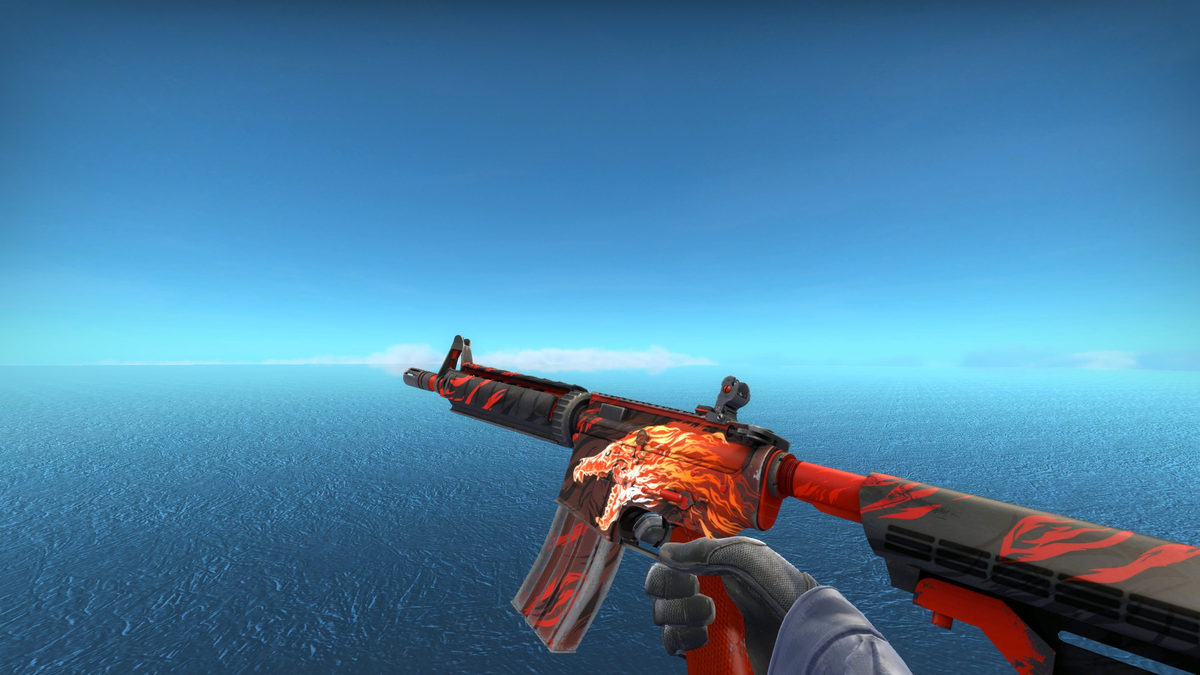 Это один из самых популярных скинов кс го. Автоматическая штурмовая винтовка для КТ с нестандартной краской и изображением рычащего волка. M4A4 имеет высокую точность и умеренный разброс, особенно при стрельбе короткими очередями. 
