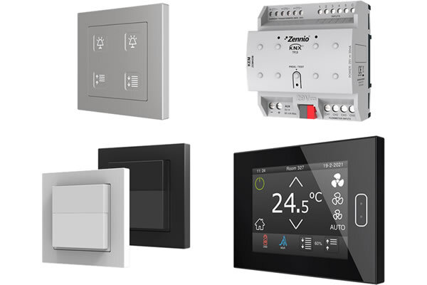 Новинки Zennio первого квартала 2021 - сверху вниз и слева направо: Tecla 55, KEM, Presentia W0 и Z40