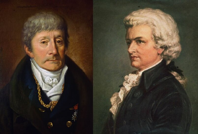 Антонио Сальери(слева) и Вольфганг Амадей Моцарт. 