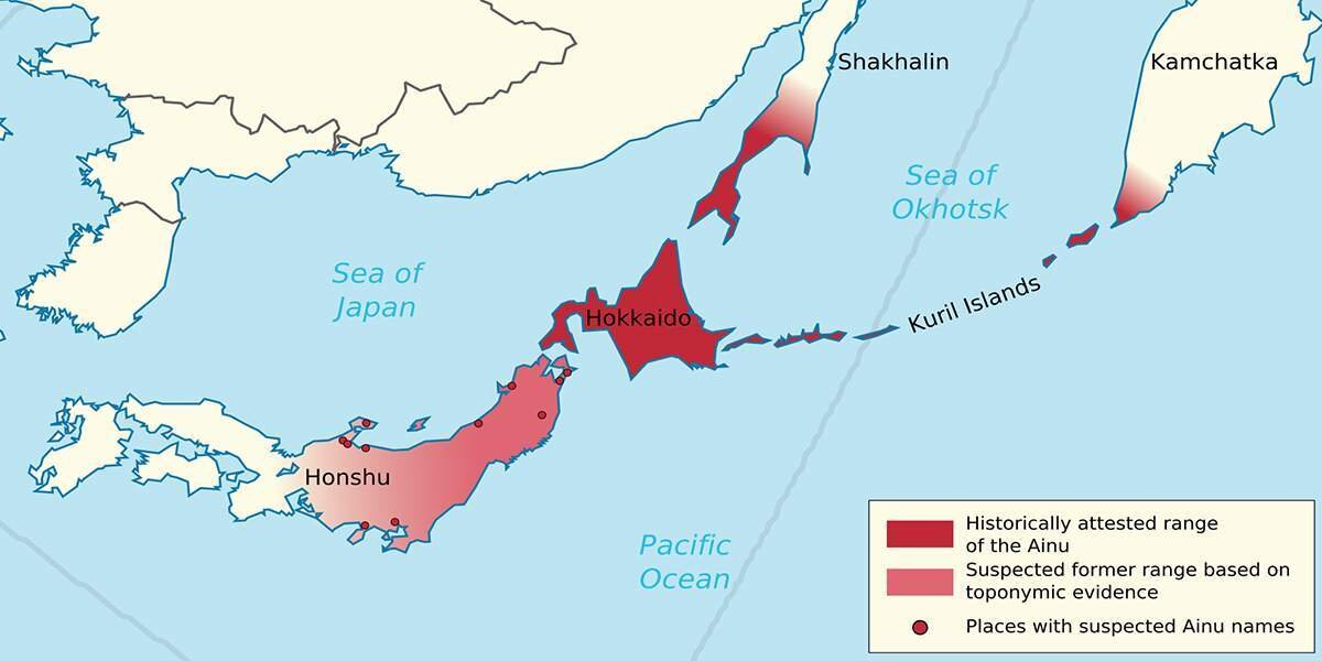 Исторические территории расселения народа айнов.