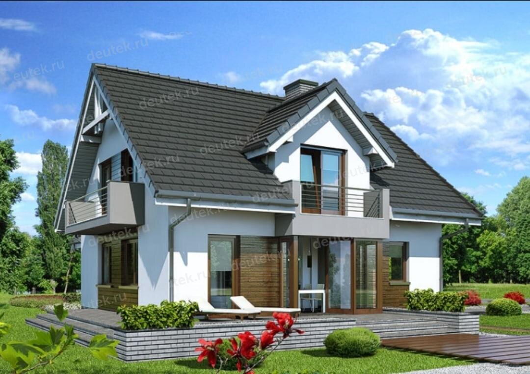 Проект жилого дома 186 м2 из керамоблоков с гаражом, балконом и террасой - КА-1