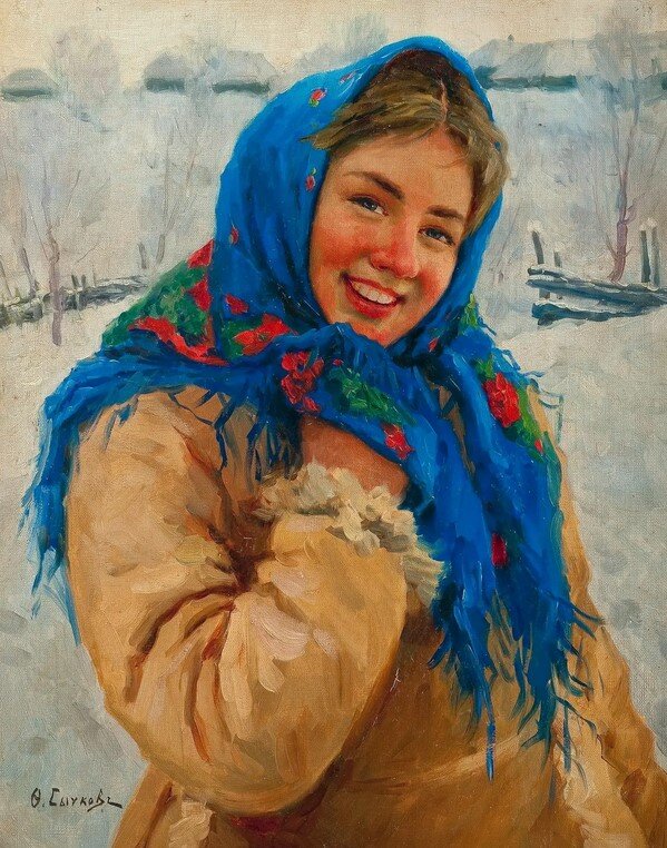 Девушка в синем платке. 1935 год. Федот Сычков. 