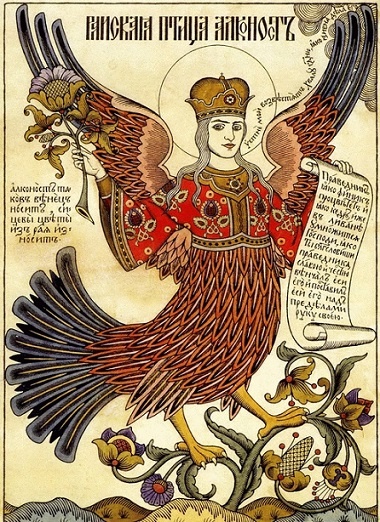 Райская птица Алконост. Авторская открытка И. Билибина, 1905