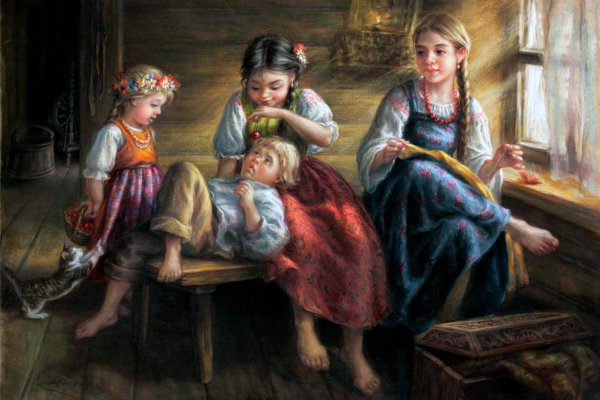 Чему учит сказка дочь сказки. Маковский ткачиха. Картина Маковского крестьянские дети. Маковский 2 матери.
