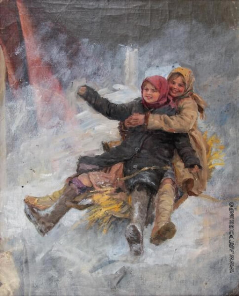Девушка на санях картина
