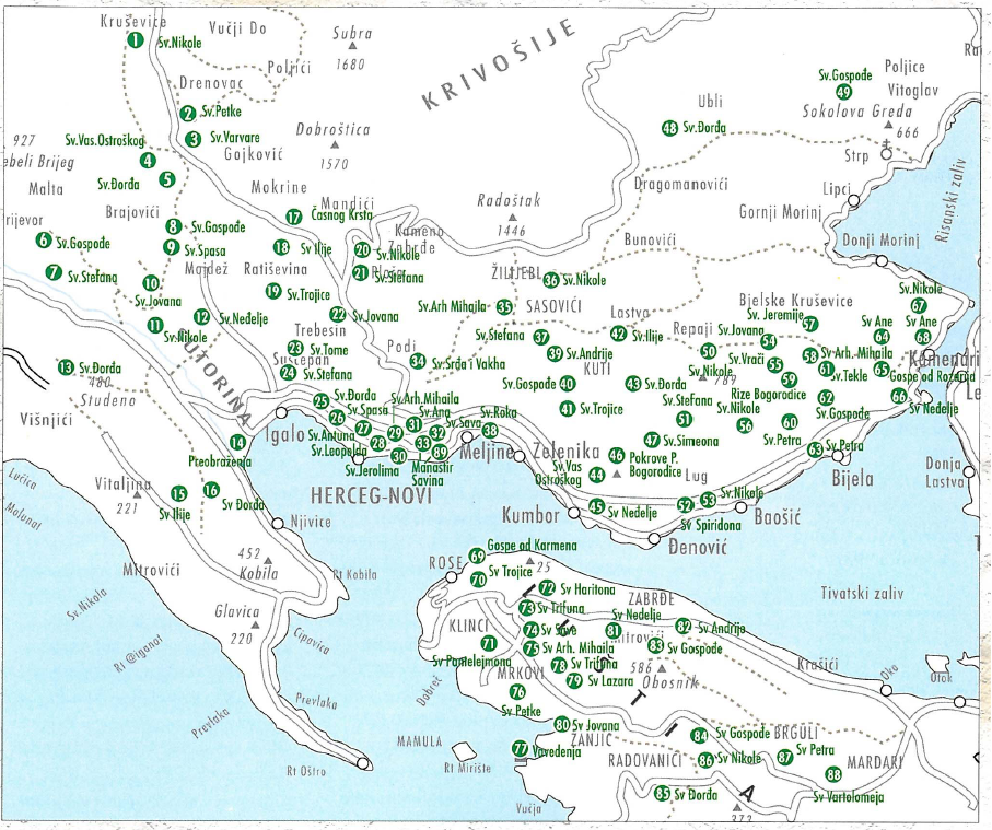Карта церковных объектов общины Херцег-Нови. Фото с официального портала общины Херцег-Нови. hercegnovi.me