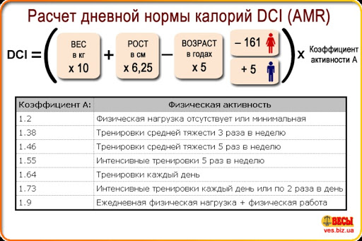 Схема подсчета калорийности рациона