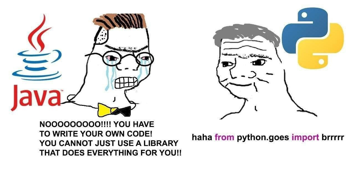 Нагло сворованный мем про то, что питонисты ничего не пишут сами