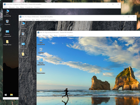 Окна трех виртуальных ОС