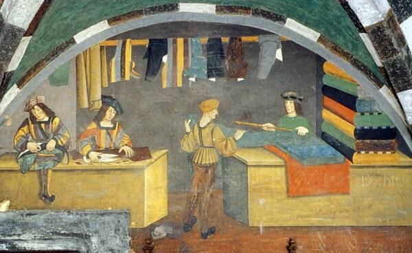 Мастерская портного, 1500. fresco at Issogne, Valle d’Aosta, Italy 