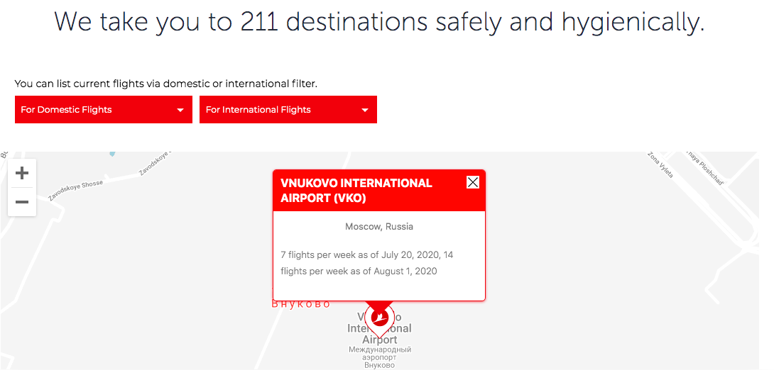 Полетные планы. Скриншот с сайта Turkish Airlines