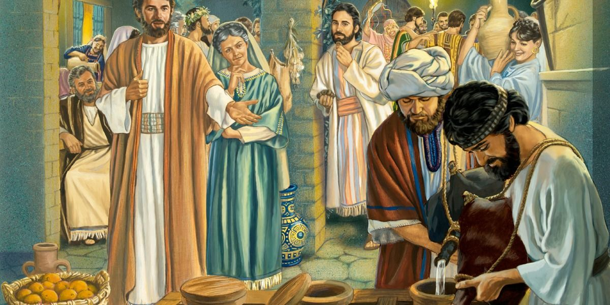 Вино иисуса христа. Библейские истории чудеса Иисуса Христа. Первое чудо Иисуса Христа в Библии. Иисус на пиру Кана Галилейская. Иисус исцеляет JW