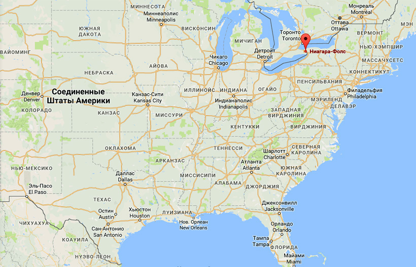 Ниагарский водопад на карте