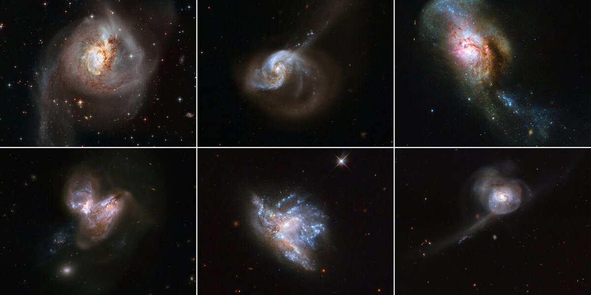 Сливающиеся галактики NGC 3256, NGC 1614, NGC 4194, NGC 3690, NGC 6052, 	NGC 34.