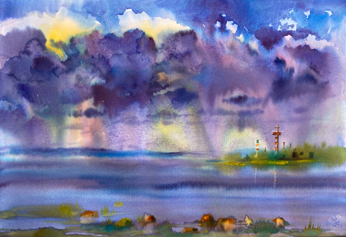 38,5х27см. Бумага Paul Rubens 50% хлопка гладкая. Акварель Supervision растительная серия.