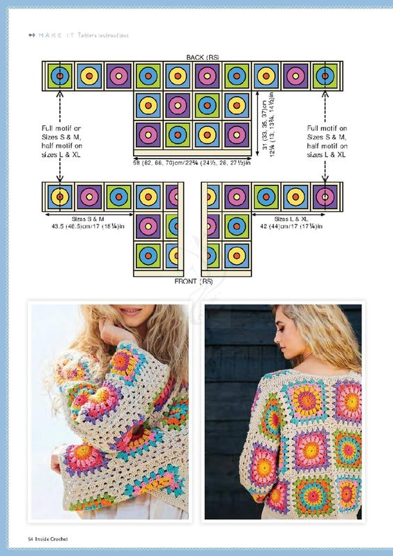 Чтобы связать именно кофточку, а не кардиган, на схеме нужно убрать средний разрез. А вообще, рекомендую научиться делать такие схемы самостоятельно в зависимости от плотности вашего вязания и размеров квадратов. 