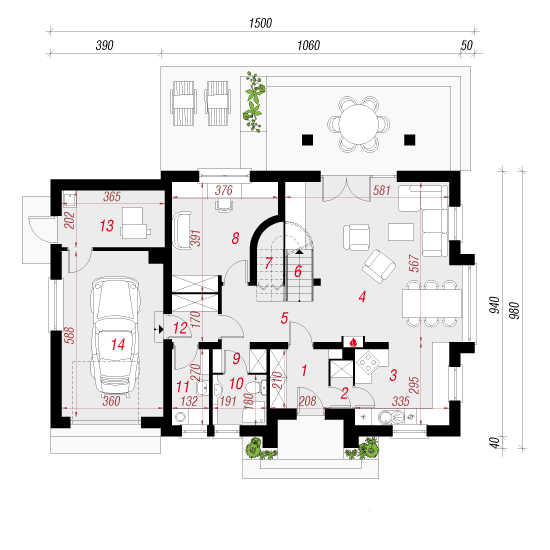 Проект дома 217 м2 с мансардой, гаражом, балконом и террасой - 102-97