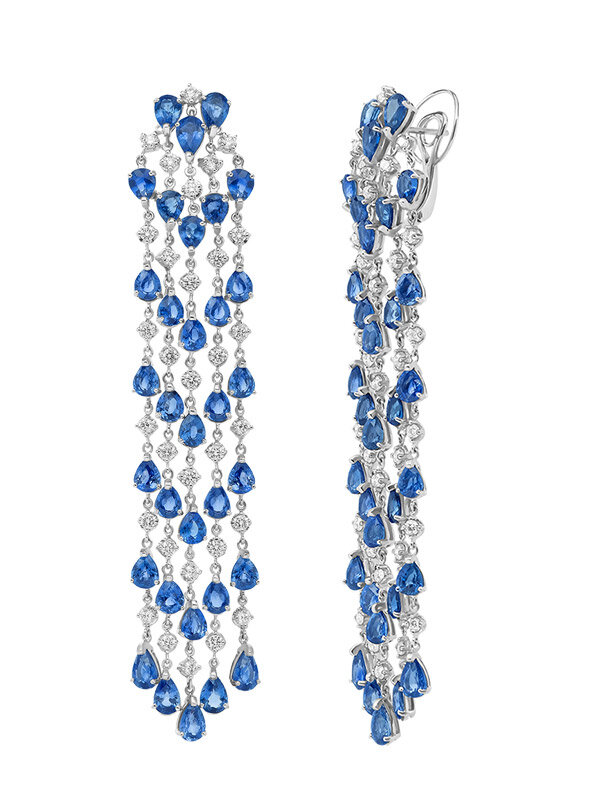 Серьги Mercury Color из белого золота с бриллиантами и  сапфирами