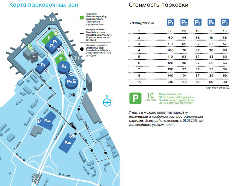 Схема платных парковок аэропорта Хельсинки